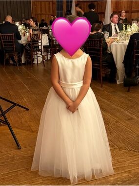 Azazie White Beaded Satin Flower Girl Dress